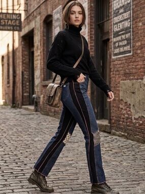 Styles Ever After handcrafted Dark Blue Patchwork straight leg Jeans
